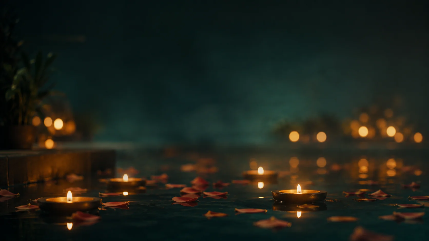 Velas flotantes y pétalos
